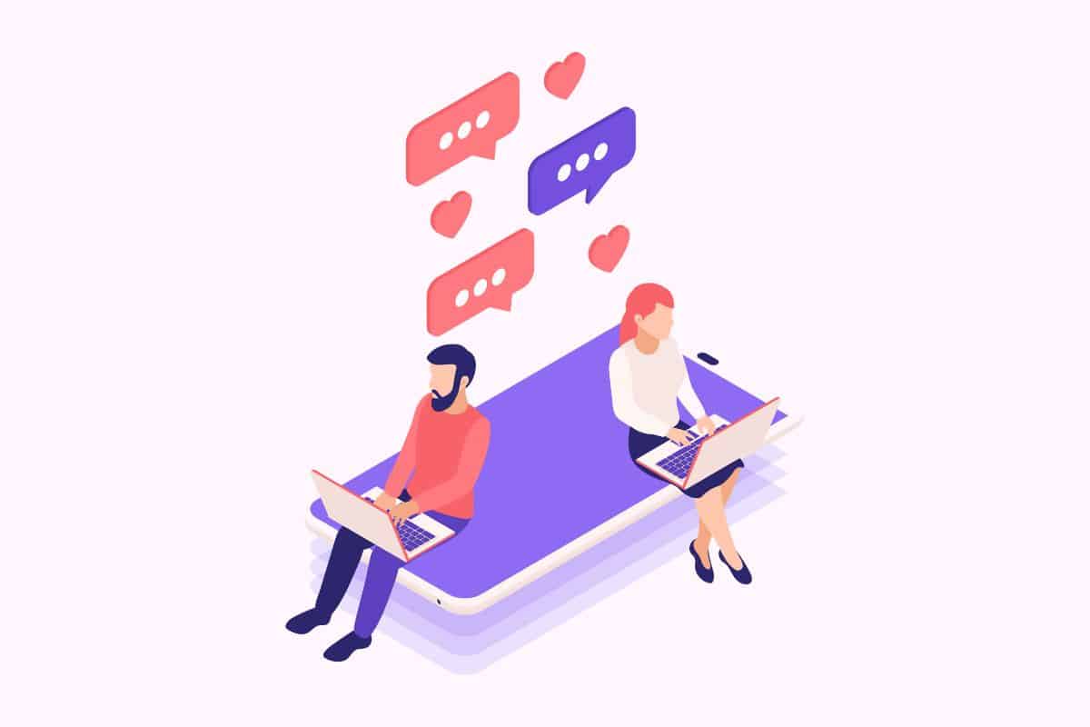 Illustration von zwei Personen, die über eine Dating-App kommunizieren