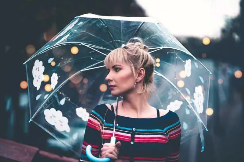Frau mit durchscheinendem Regenschirm