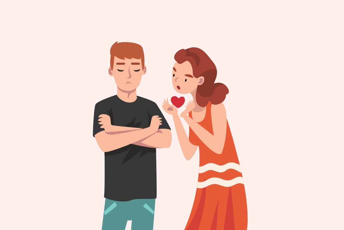 Zeichnung einer Frau und eines Mannes, der ihre Gefühle nicht erwidert
