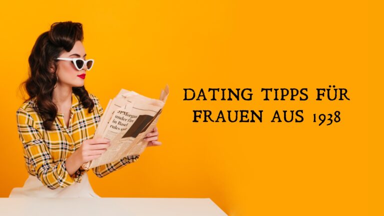 moderne Frau in Vintage-Kleidung liest Dating-Tipps von 1938