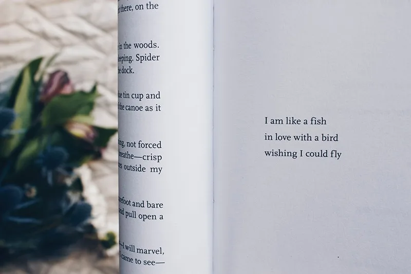 ein gefaltetes Buch auf der Seite mit einem Liebesgedicht
