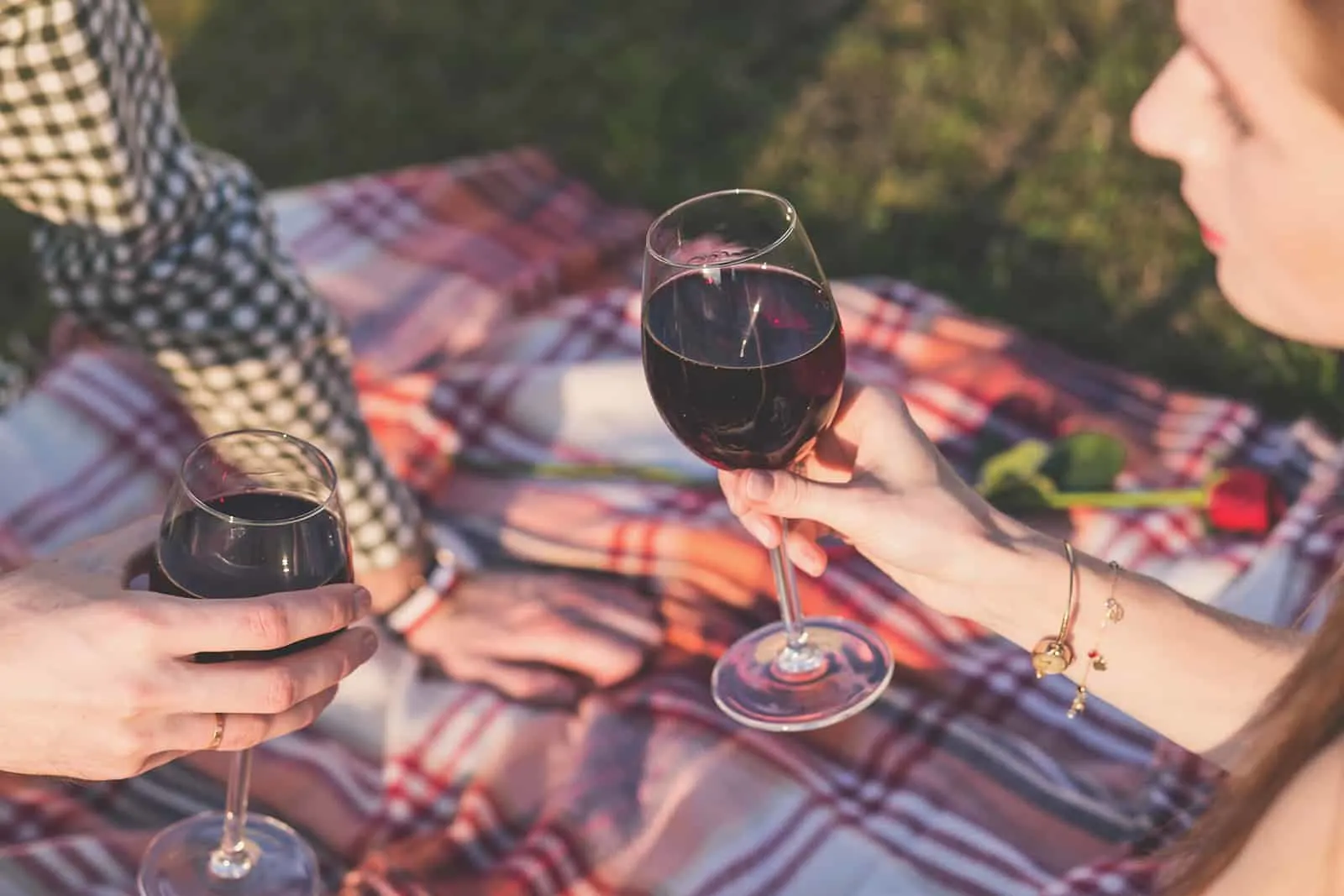ein paar trinken Wein bei einem Picknick