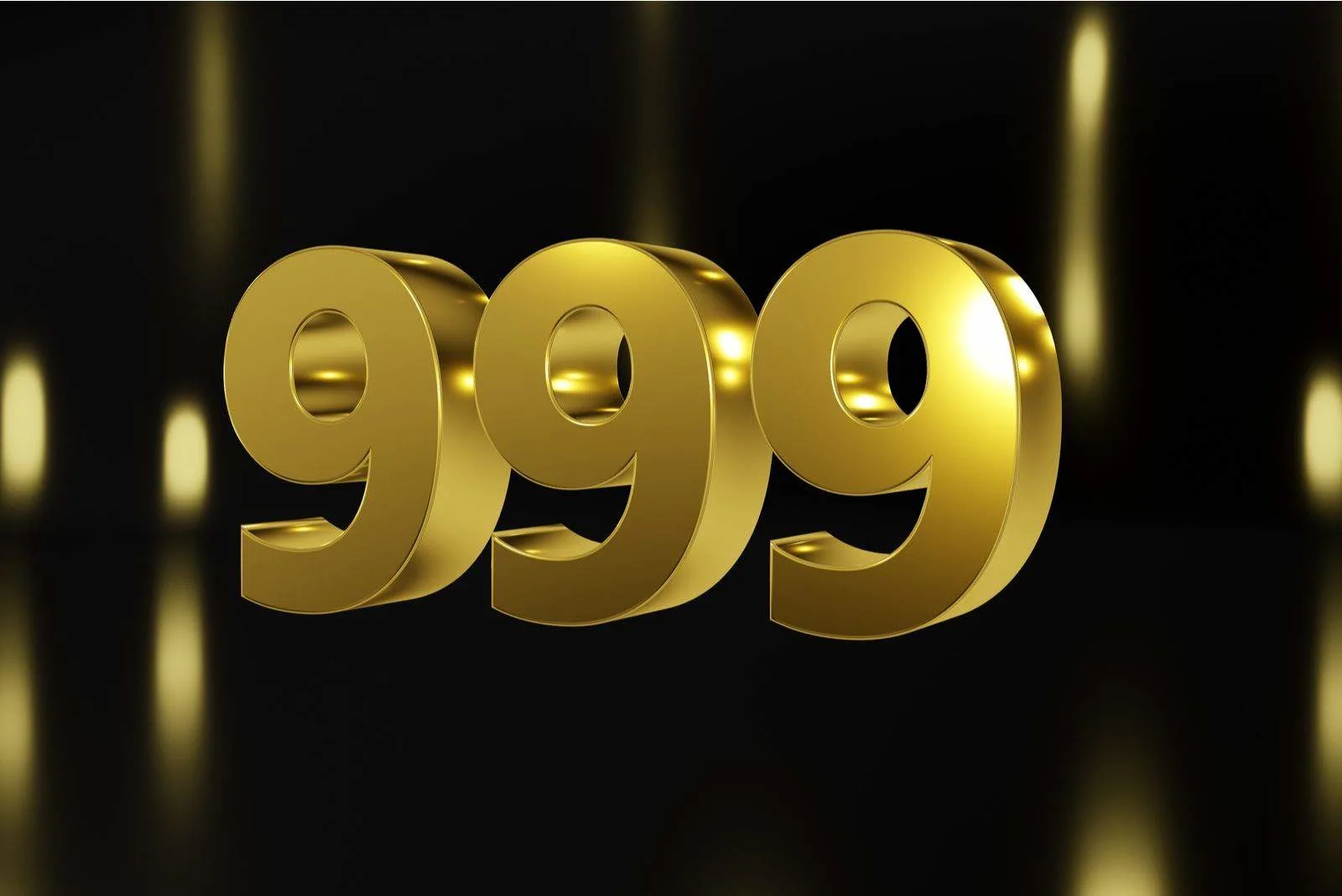 Nummer 999 in Gold auf schwarzem und goldenem Hintergrund, isolierte Nummer 3d render