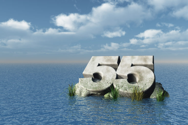 Nummer 55 auf See geschnitzt