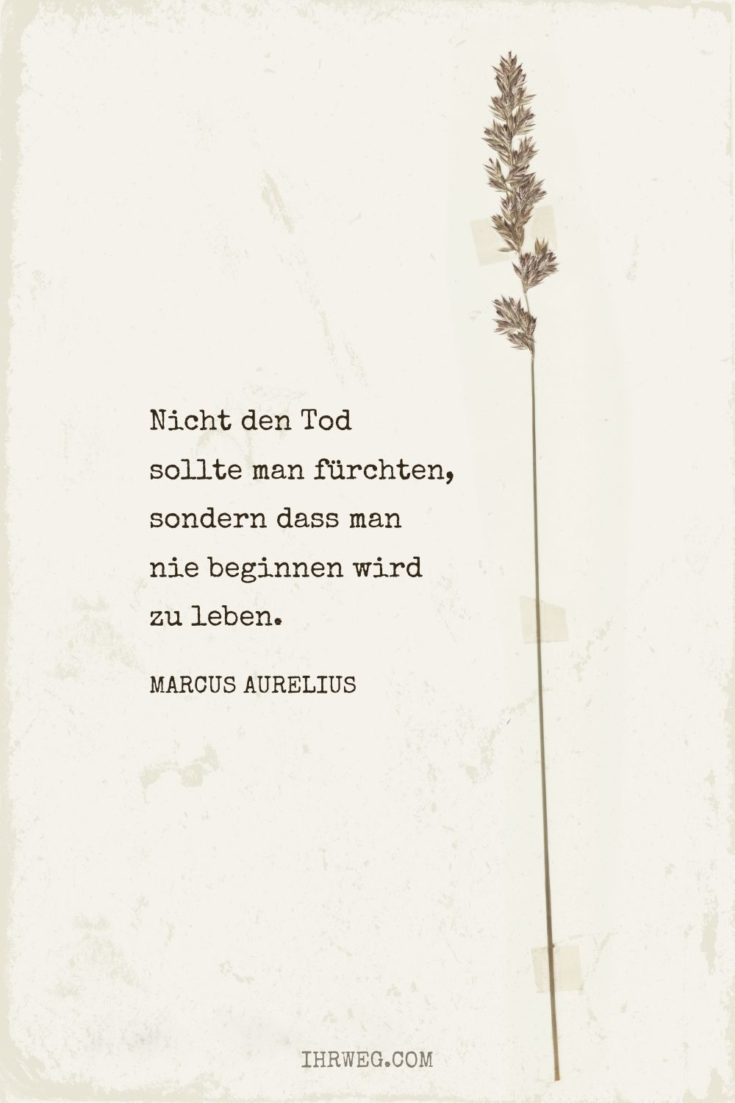 Marcus Aurelius Zitat: "Nicht den Tod sollte man fürchten, sondern dass man nie beginnen wird zu leben."