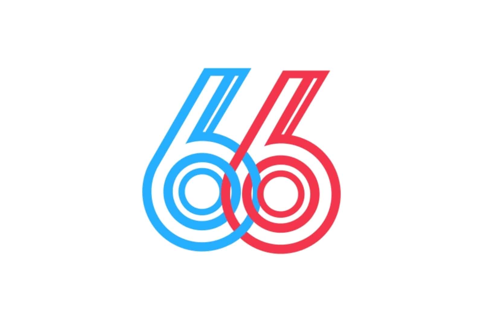 blaue und rote Nummer 66 auf weißem Hintergrund