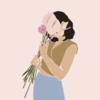 Illustration einer romantischen Frau mit Blumen