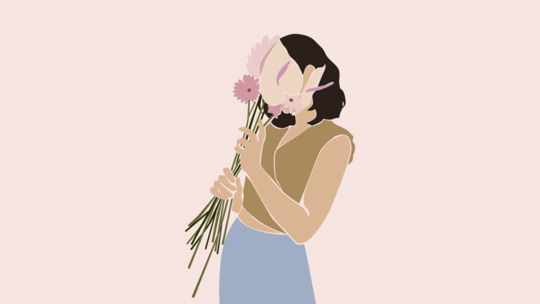 Illustration einer romantischen Frau mit Blumen