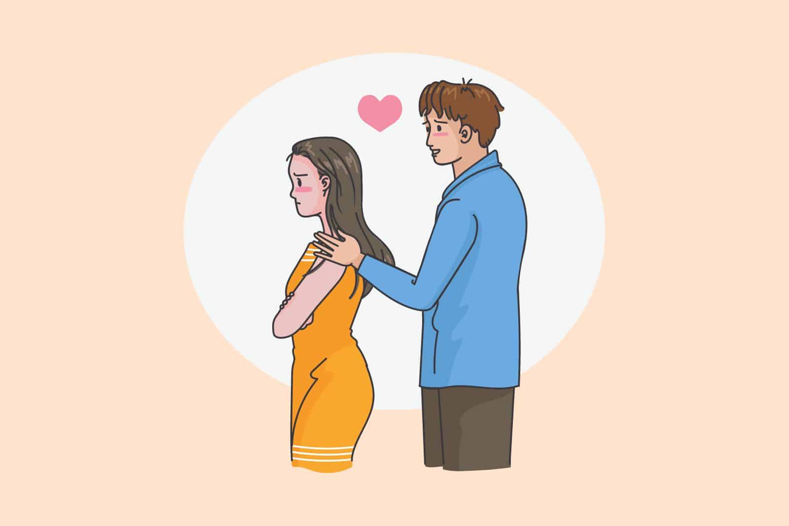 Zeichnung eines Mannes, der die Beziehung zu seiner Partnerin retten will