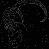 Capricorn,Zodiac,Sign,White,Symbol,On,Black,Background,With,Stars.