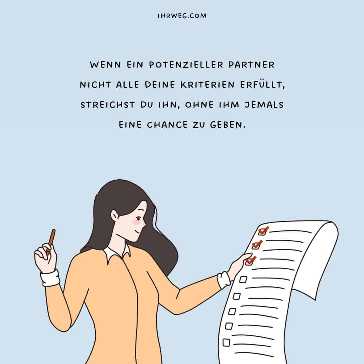 Frau mit einer Liste von Kriterien für einen potenziellen Partner 