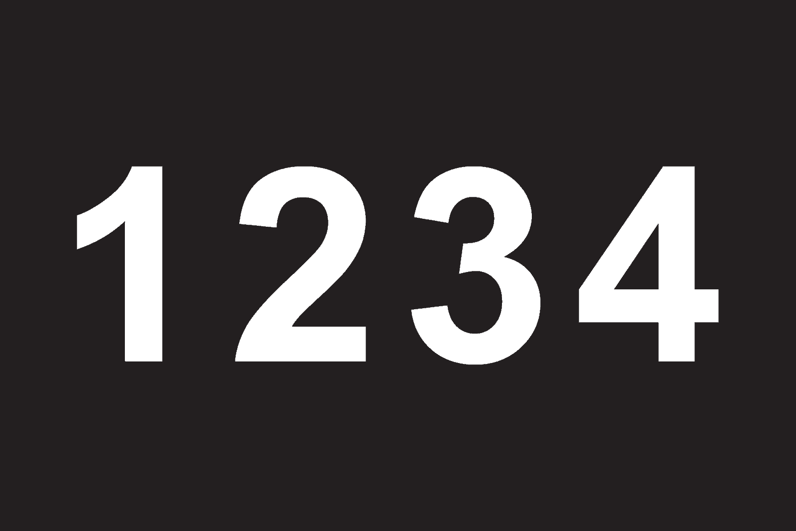 Nummer 1234 auf schwarzem Hintergrund