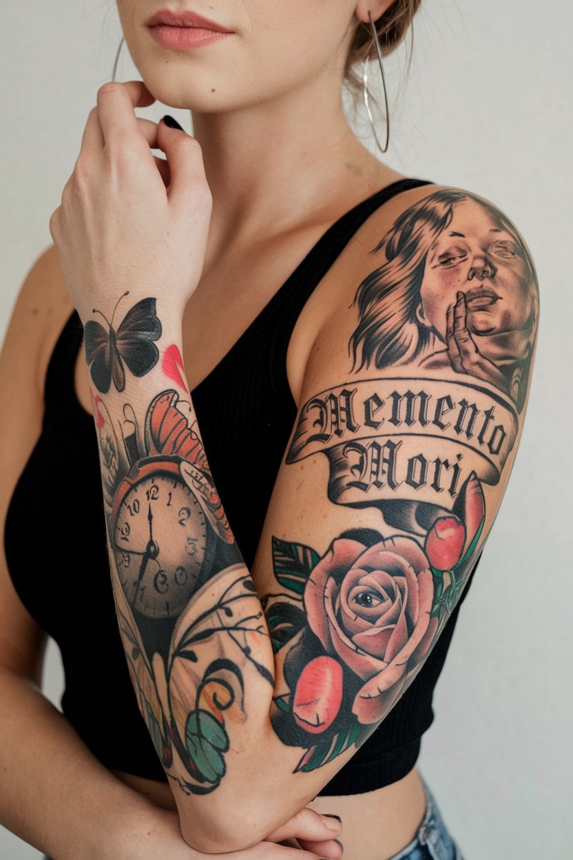 Blackwork Patchwork Aermel-Tattoo