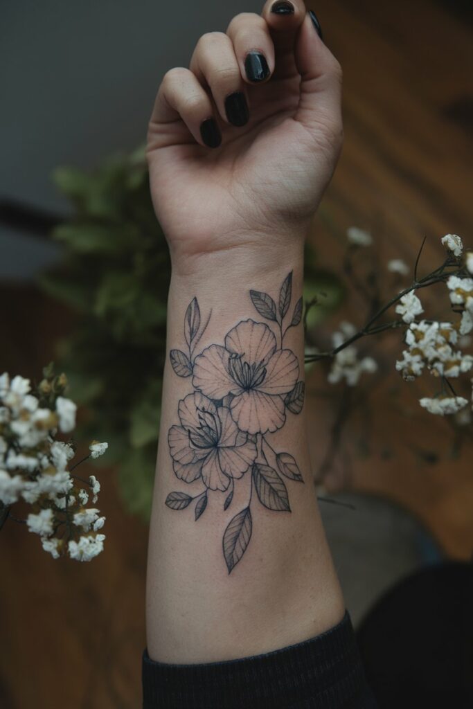 Blackwork florales Handgelenk-Tattoo