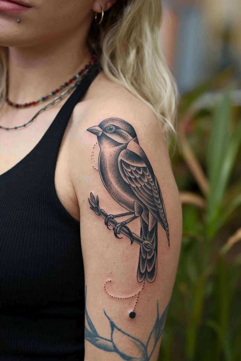 Cooles Blackwork Vogel Tattoo