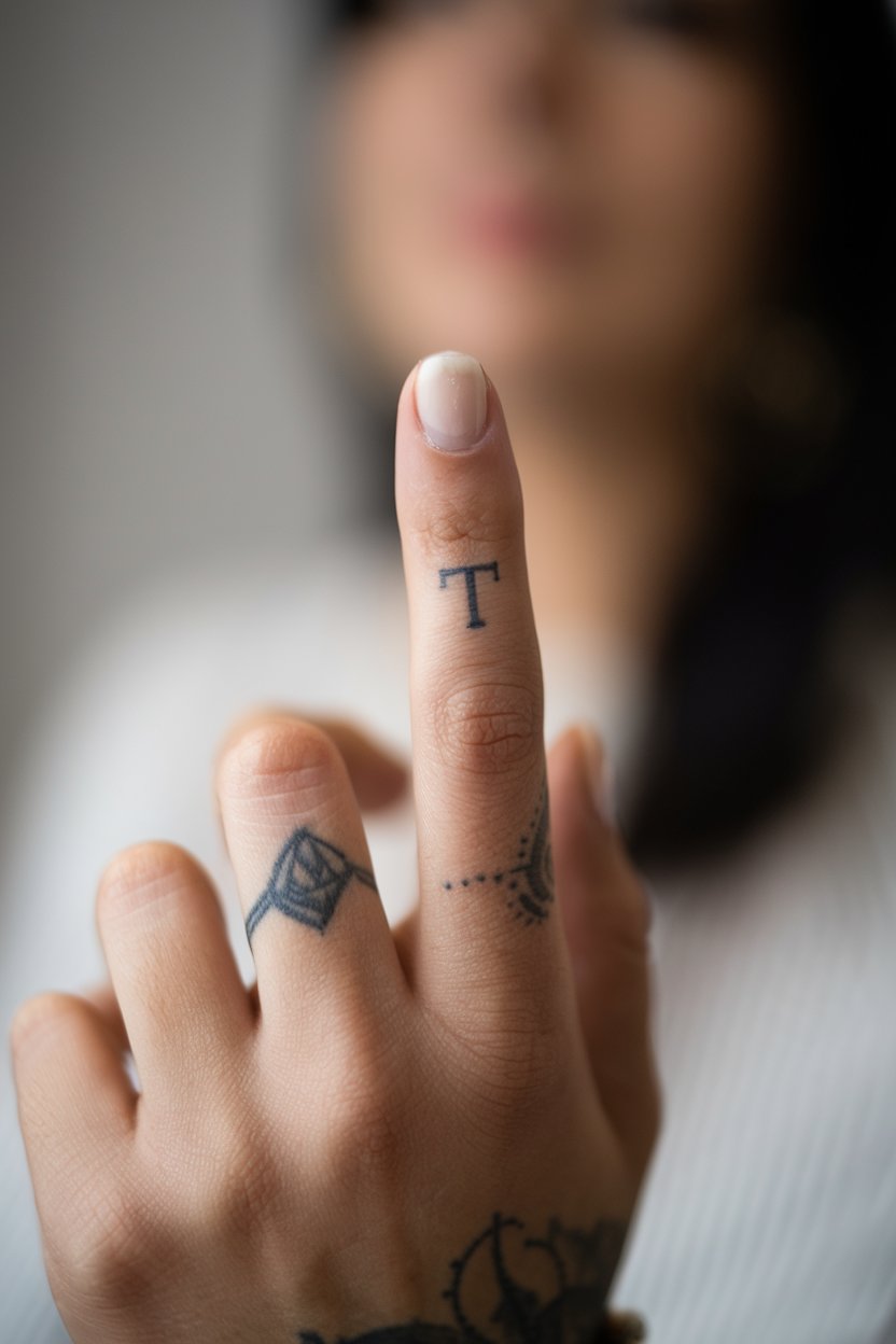 Einfaches Buchstaben-Finger-Tattoo  