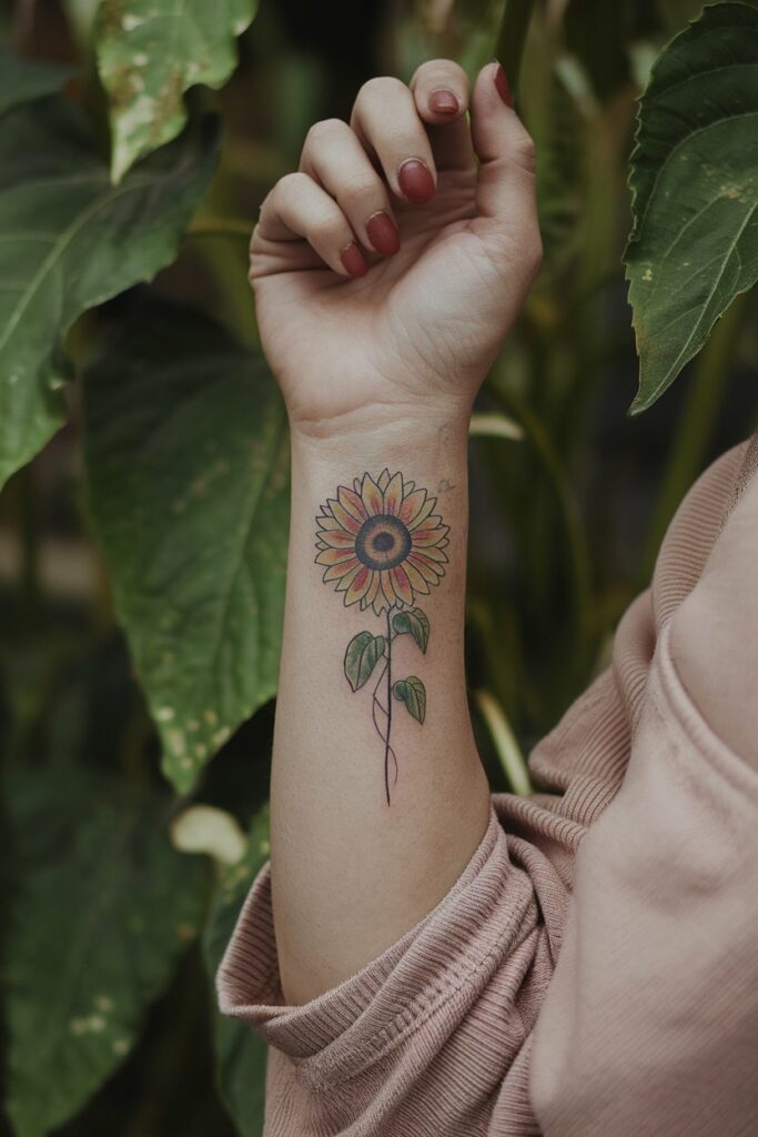 Farbliches Sonnenblume Handgelenk-Tattoo