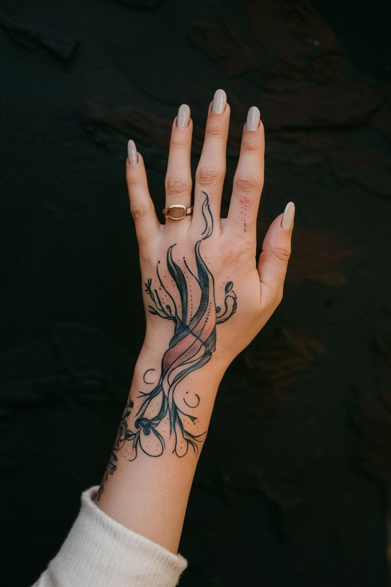 Fliessendes Hand-Tattoo