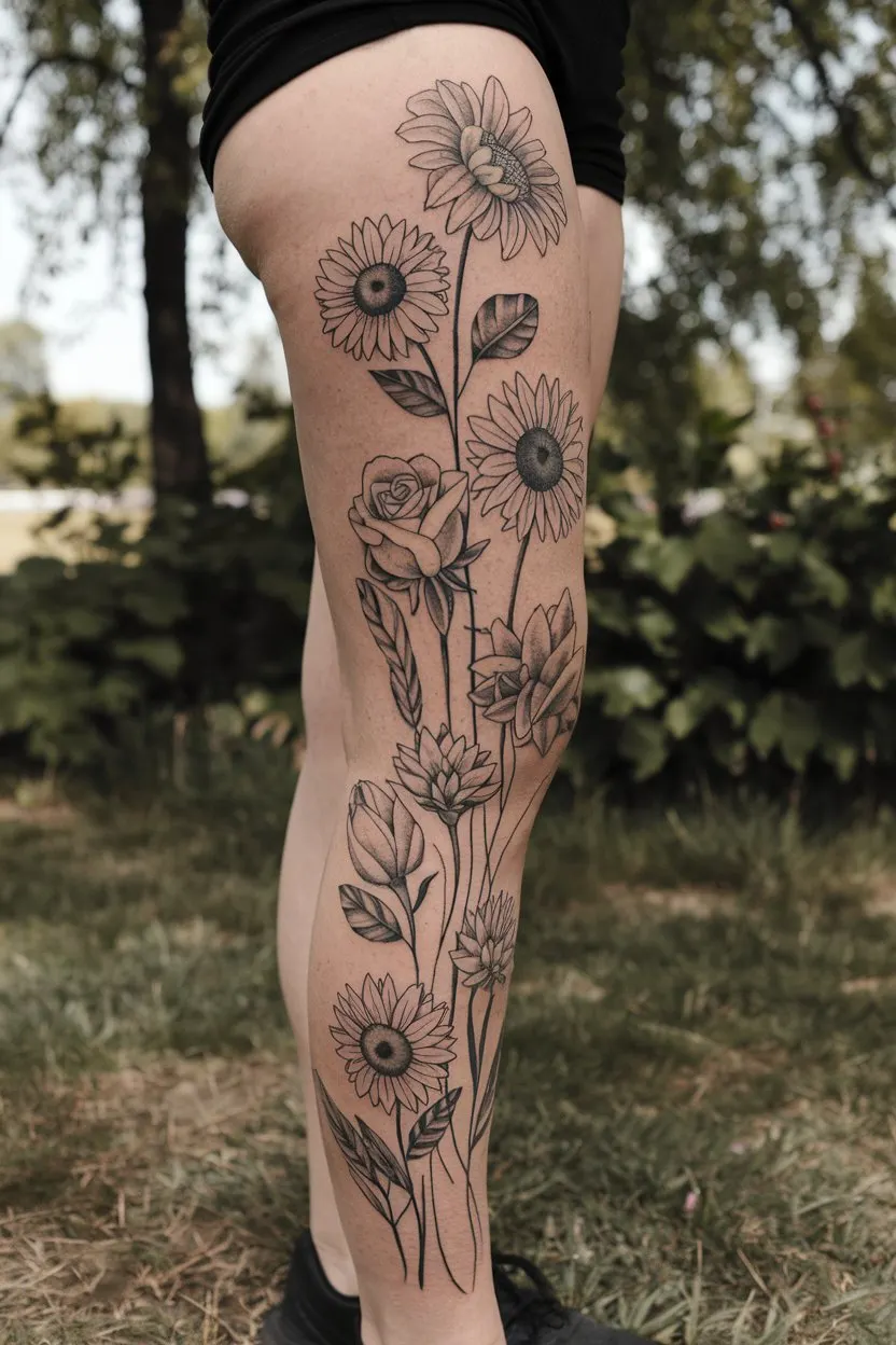 Florales Bein-Aermel Tattoo