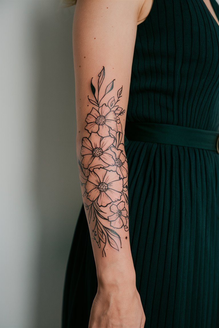 Florales Feinlinien Tattoo