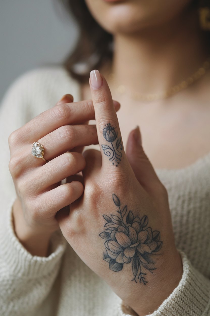 Florales Ornament Finger-Tattoo  