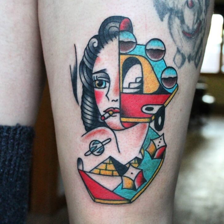 Funky Retro Lady Tattoo