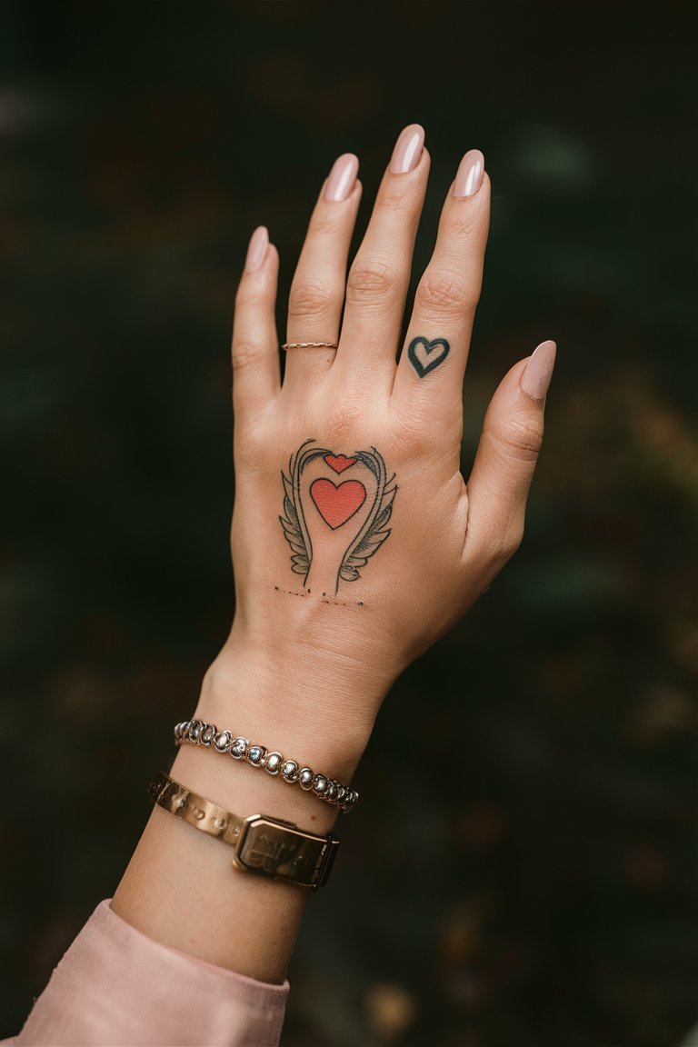 Herz und Engel Hand-Tattoo