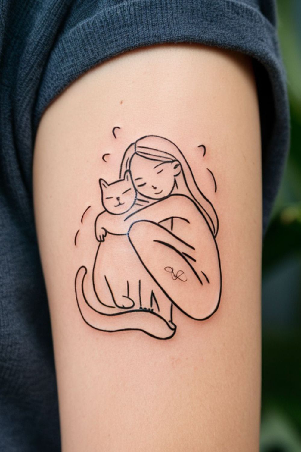 Katze Maedchen Fineline Tattoo