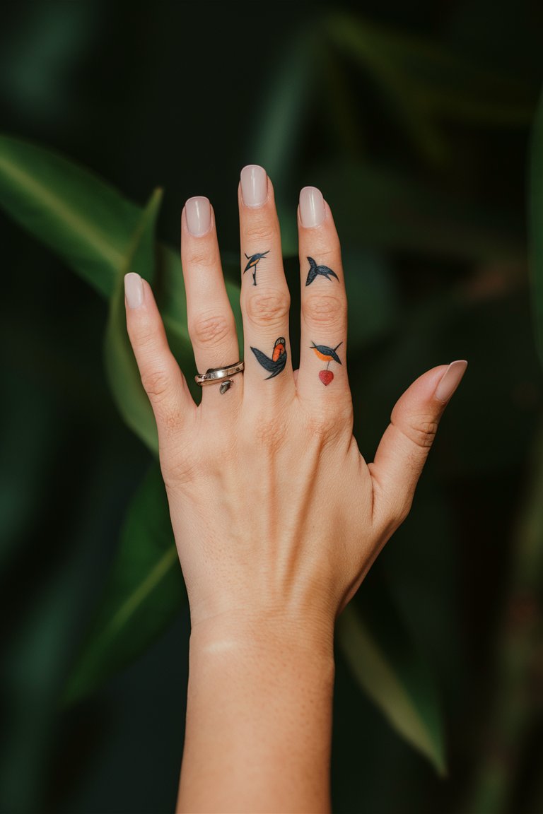 Kleine Voegel Finger Tattoo  