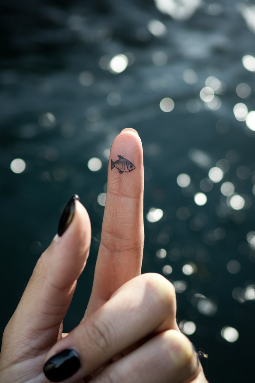 Kleiner Fisch Finger-Tattoo  