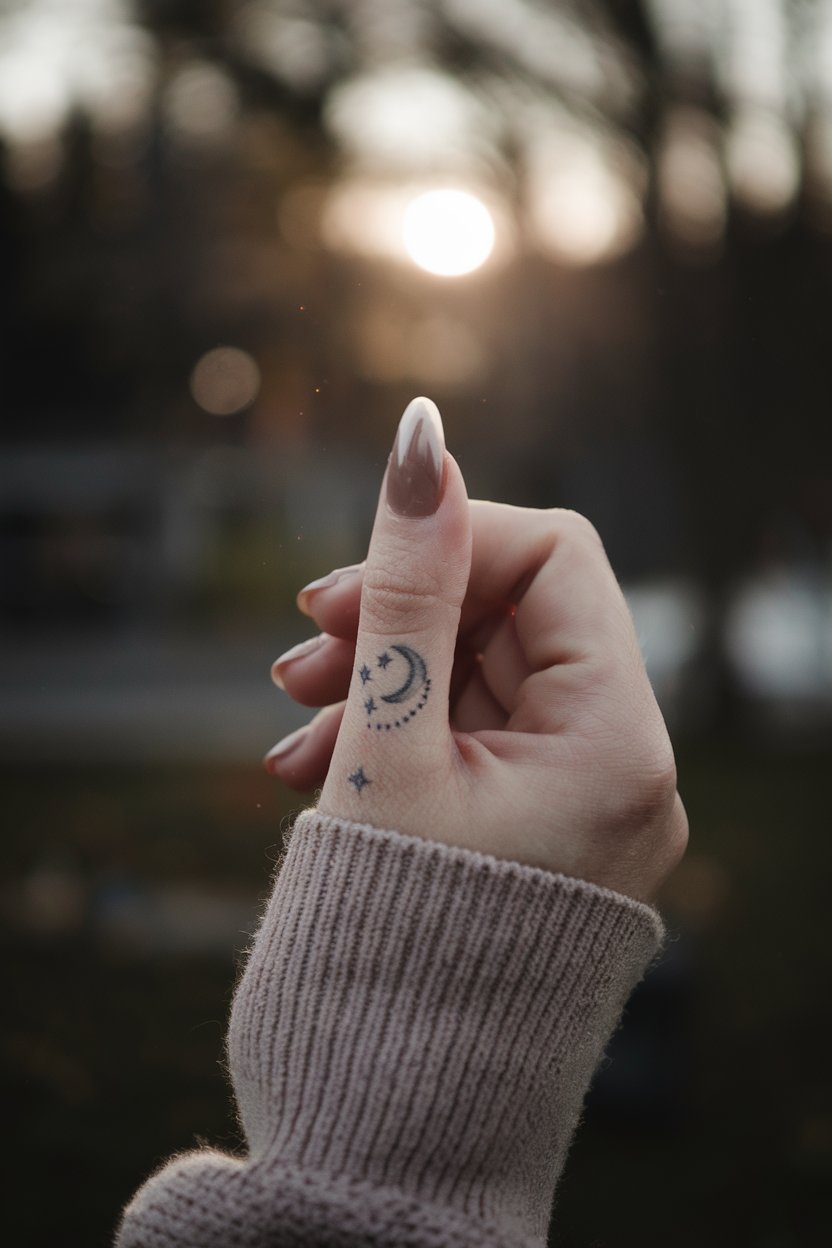 Mond und Sterne Fingertattoo  