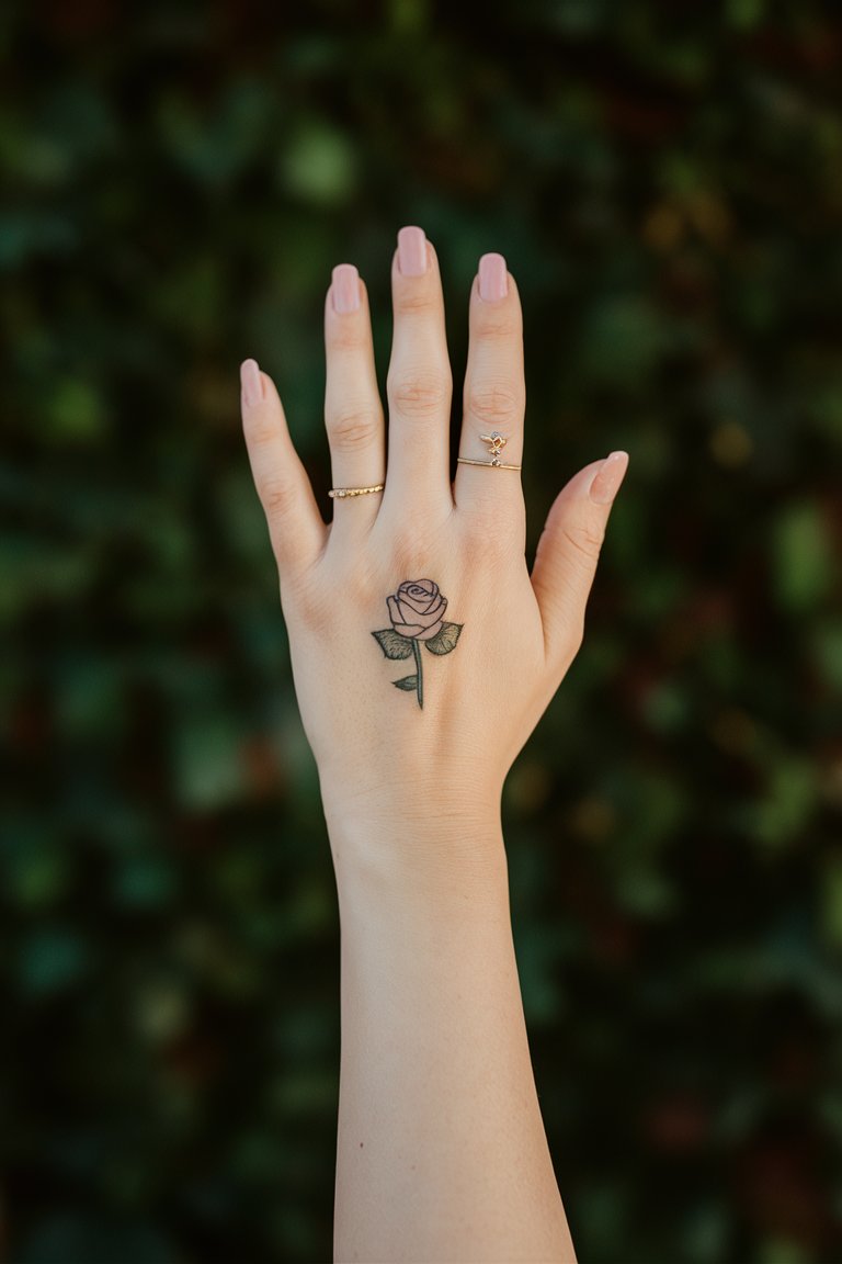 Niedliches Rosenhandtattoo