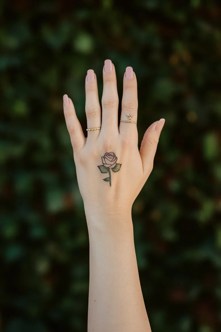 Niedliches Rosenhandtattoo