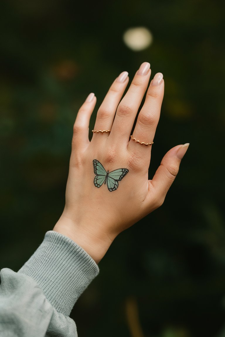 Niedliches Schmetterling Hand Tattoo