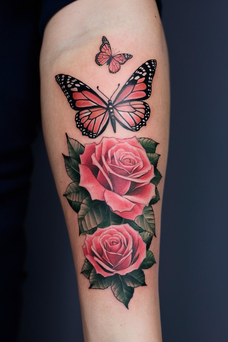 Rose und Schmetterling Tattoo