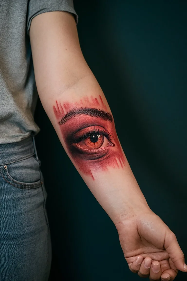 Rote Augen Unterarm Tattoo