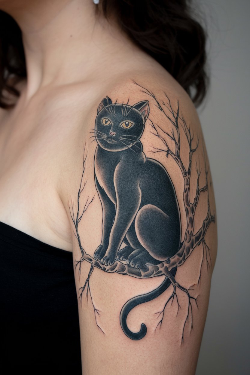 Schwarze Katze Tattoo