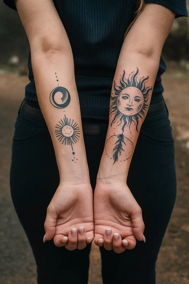 Sonne und Mond Unterarmtattoos