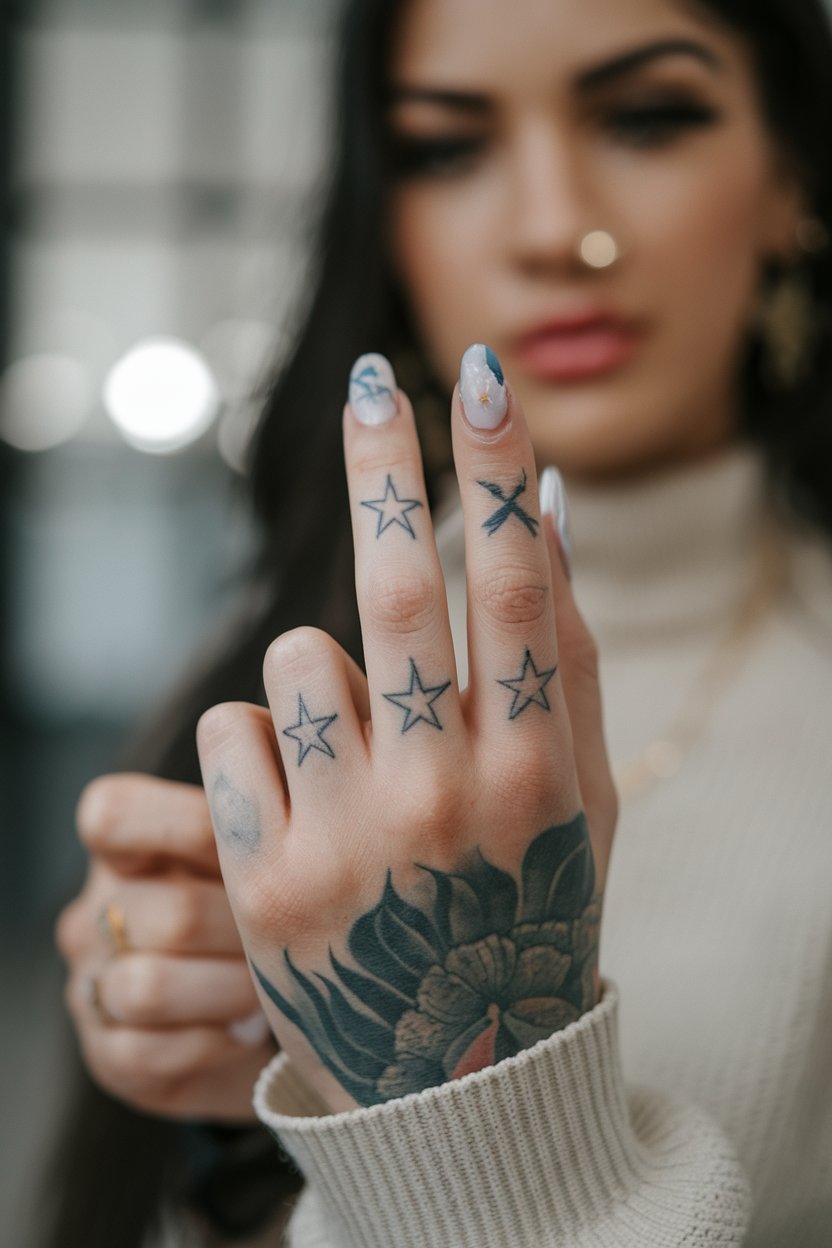 Stern-Tattoos auf den Fingern  