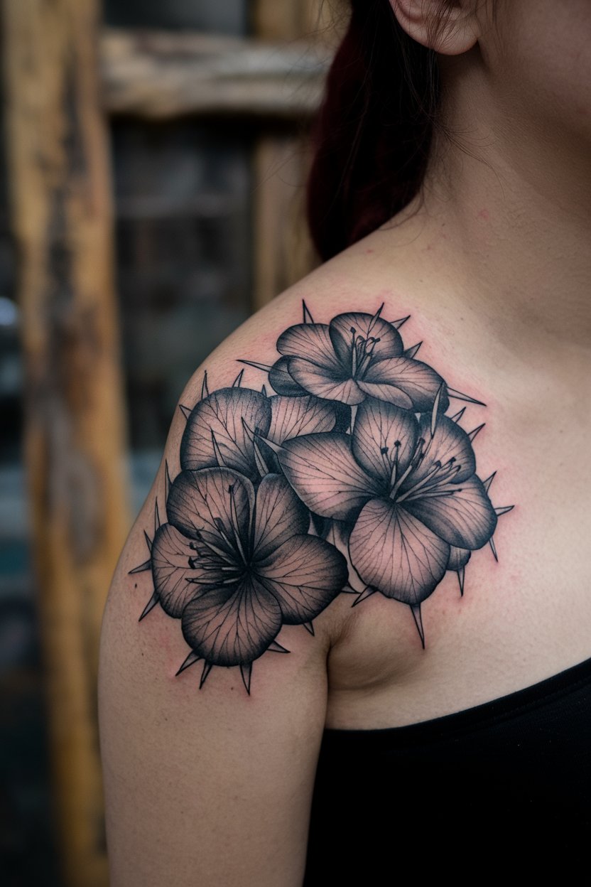 Sueßes Schulter Tattoo mit Blumen