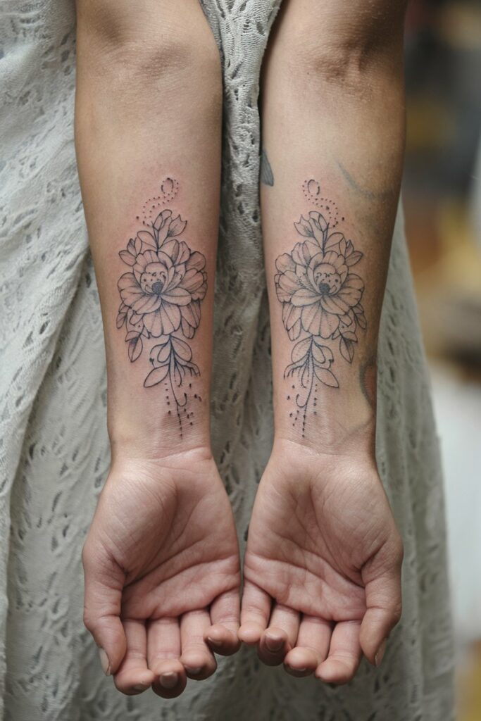 Symmetrisches florales Handgelenk-Tattoo-Design