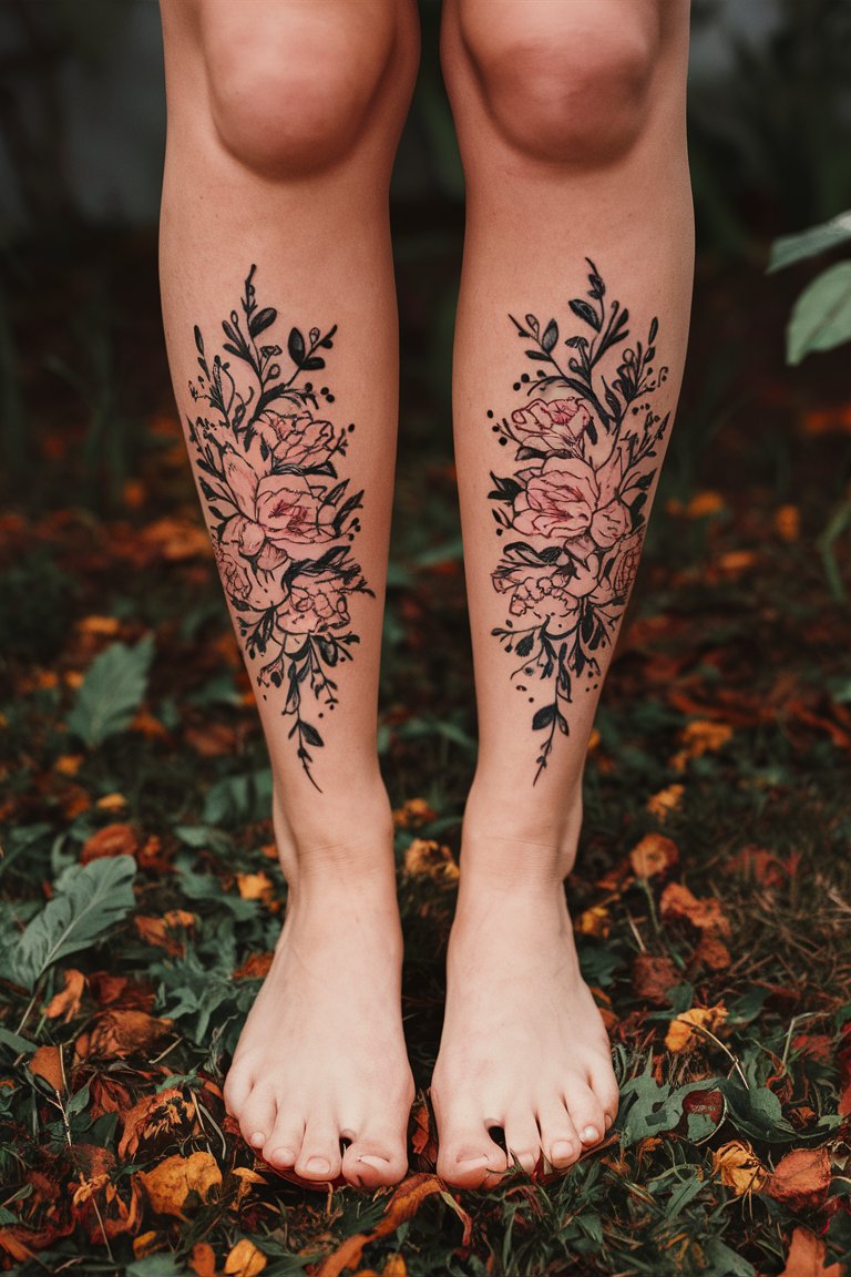 Zwei ornamentale Blumen Tattoos