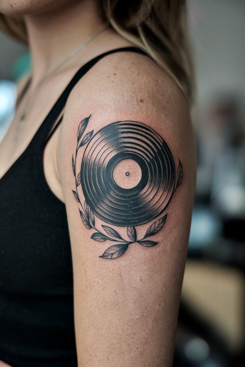 Blackwork Vinyl-Schallplatten-Tattoo