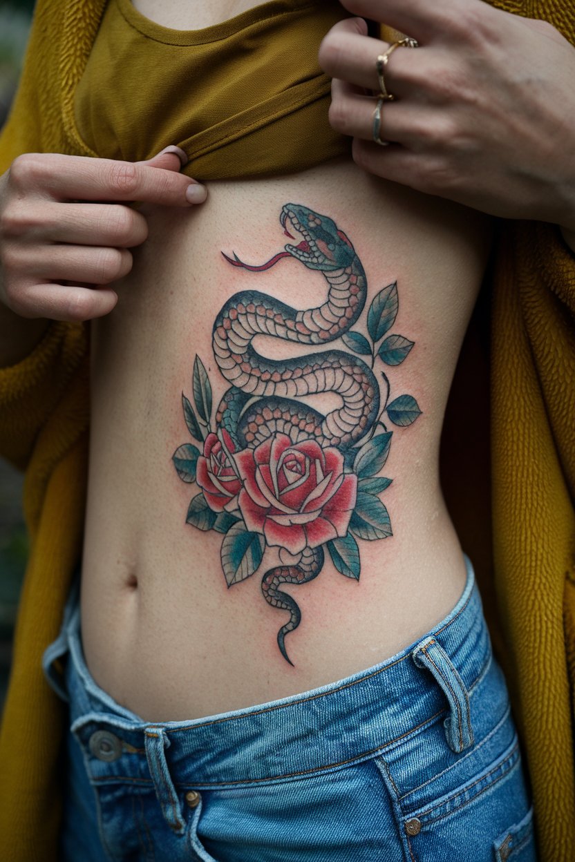 Blumen und Schlange Tattoo