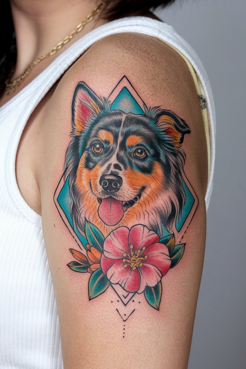 Buntes Hundeportrait Tattoo