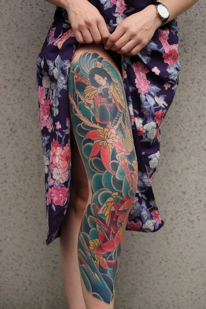 Buntes japanisches Beintattoo