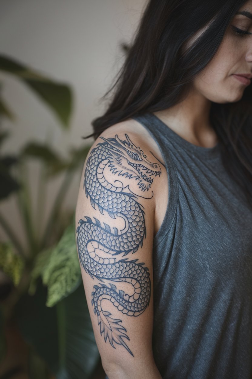 Dotwork Drachen Tattoo