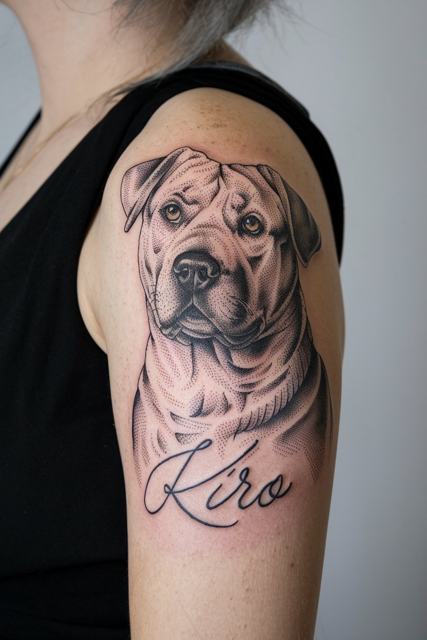 Dotwork Hund Arm Tattoo