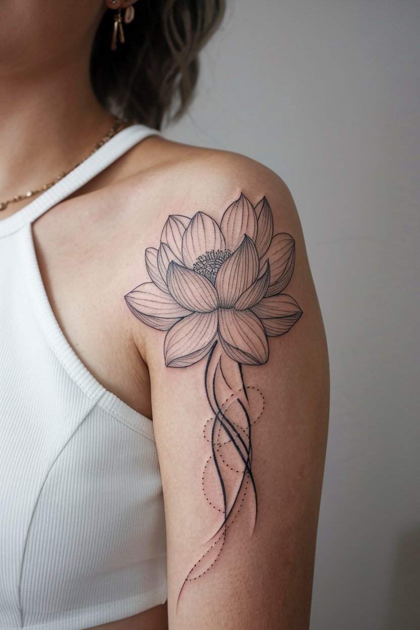 Feinliniges, elegantes Lotusblumen Tattoo