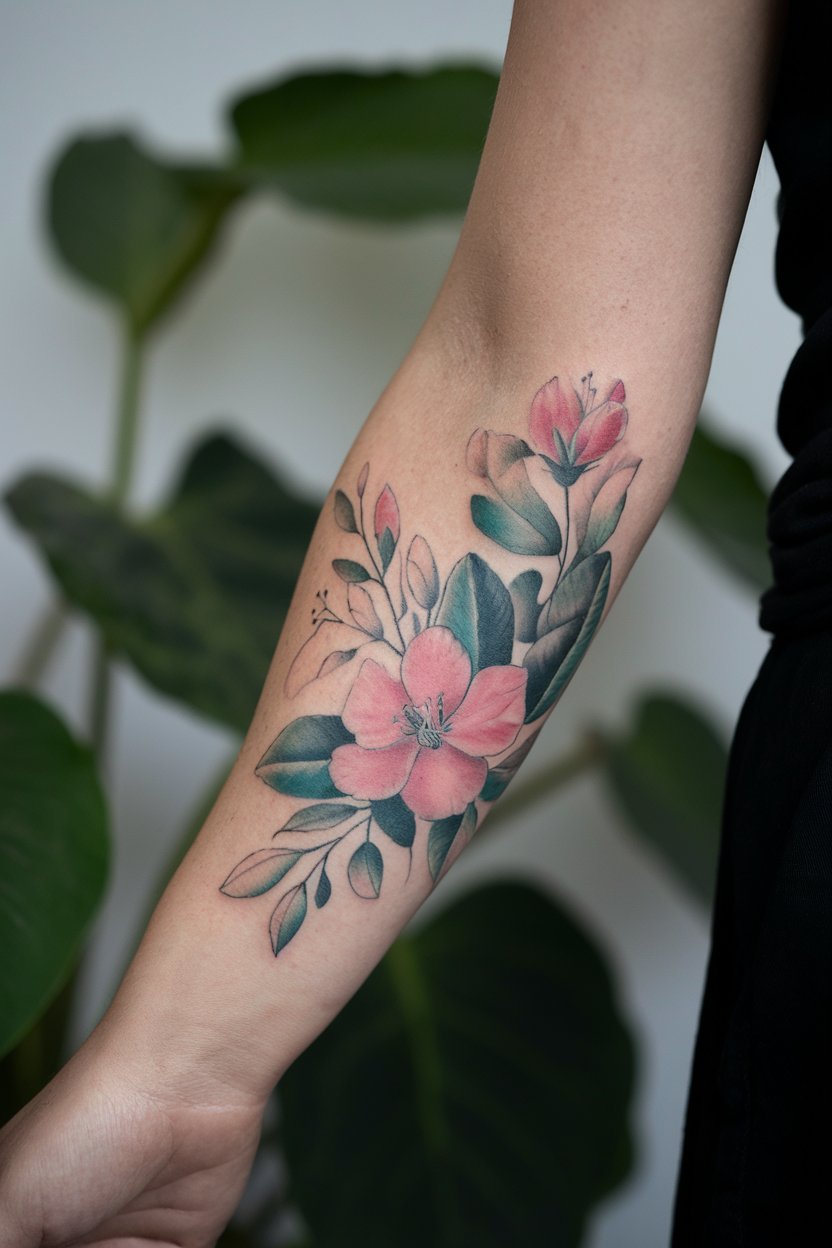 Florales Blaetter-Tattoo